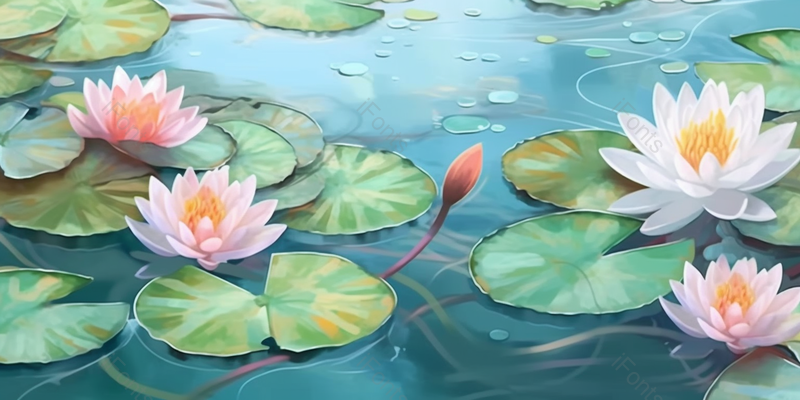 绿色清爽清凉夏天花苞荷花在池塘里绽放中国风背景插画,插画/手绘图,插画/手绘图库,插画/手绘图下载,插画/手绘